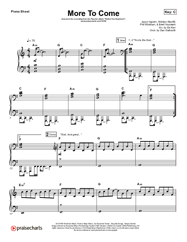 More To Come Piano Sheet (Passion / Kristian Stanfill)