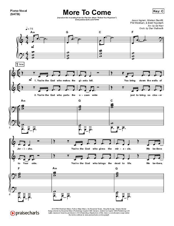 More To Come Piano/Vocal & Lead (Passion / Kristian Stanfill)