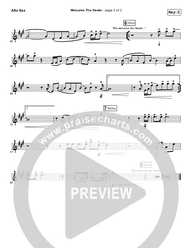 Welcome The Healer Alto Sax (Passion / Sean Curran)