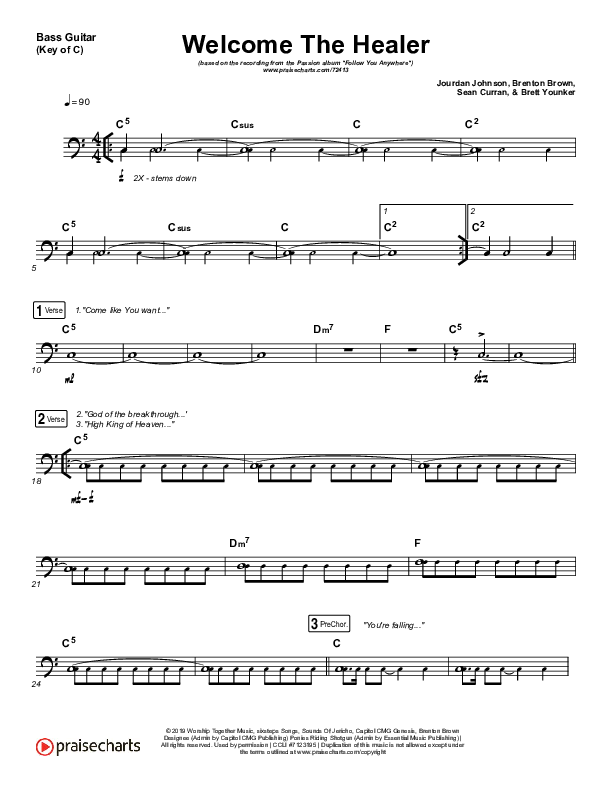 Welcome The Healer Bass Guitar (Passion / Sean Curran)