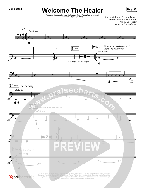 Welcome The Healer Cello/Bass (Passion / Sean Curran)