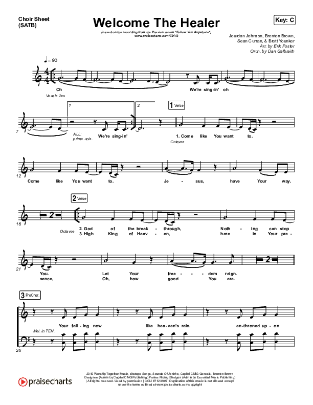 Welcome The Healer Choir Vocals (SATB) (Passion / Sean Curran)