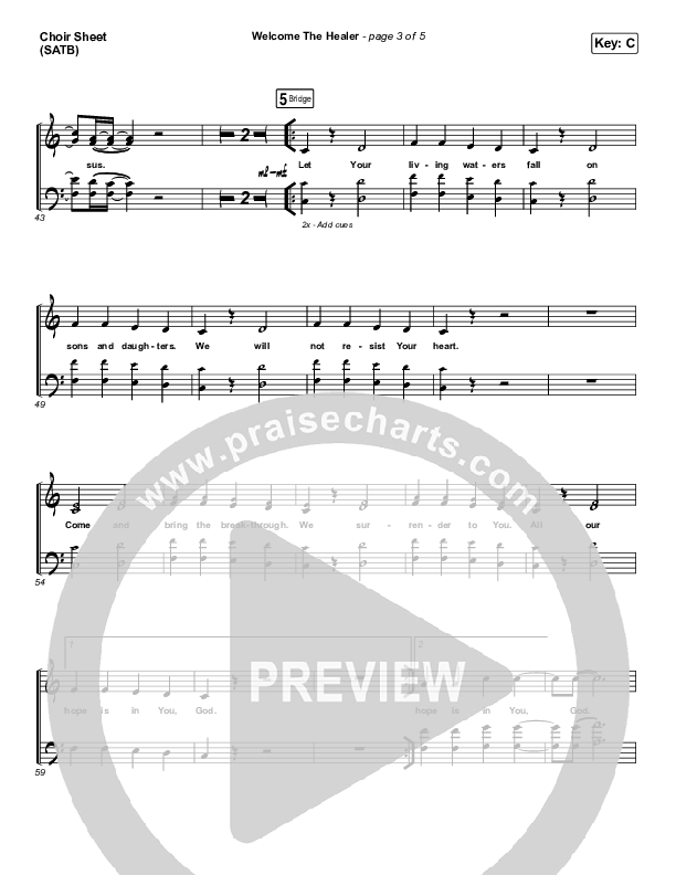 Welcome The Healer Choir Sheet (SATB) (Passion / Sean Curran)