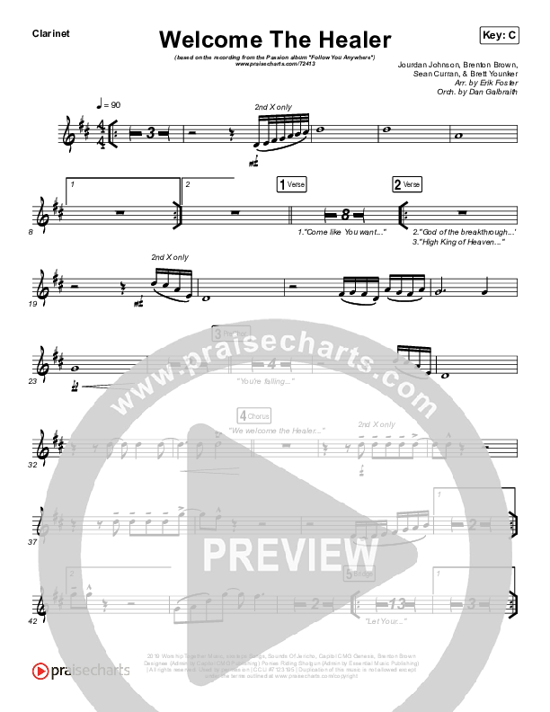 Welcome The Healer Clarinet (Passion / Sean Curran)