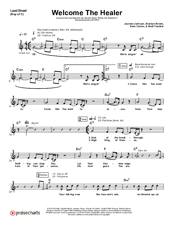 Welcome The Healer Lead Sheet (Melody) (Passion / Sean Curran)