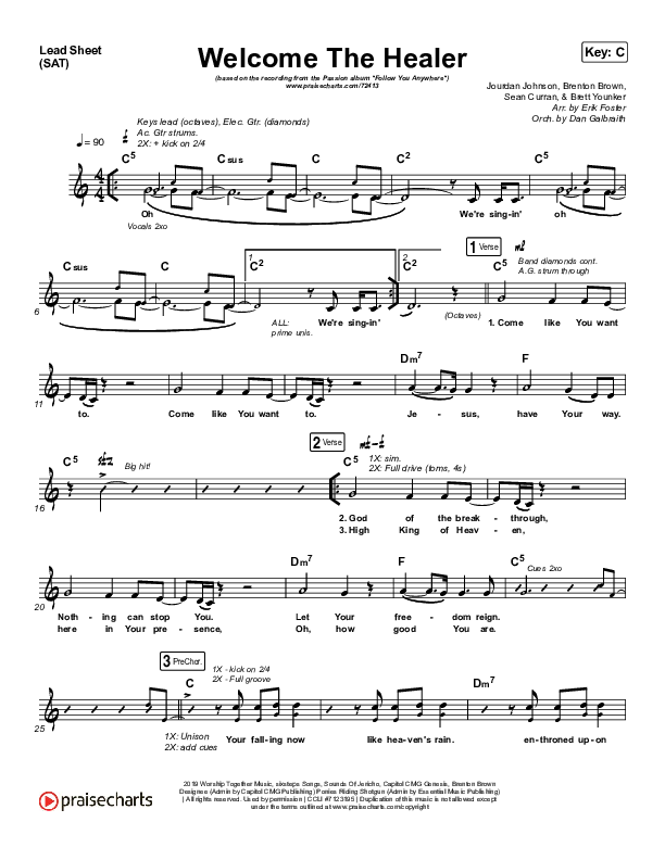 Welcome The Healer Lead Sheet (SAT) (Passion / Sean Curran)
