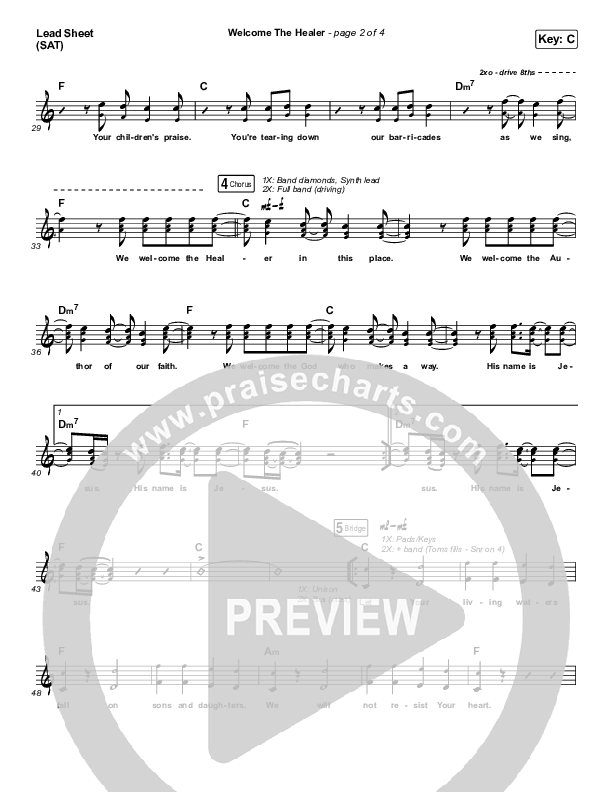 Welcome The Healer Lead Sheet (SAT) (Passion / Sean Curran)