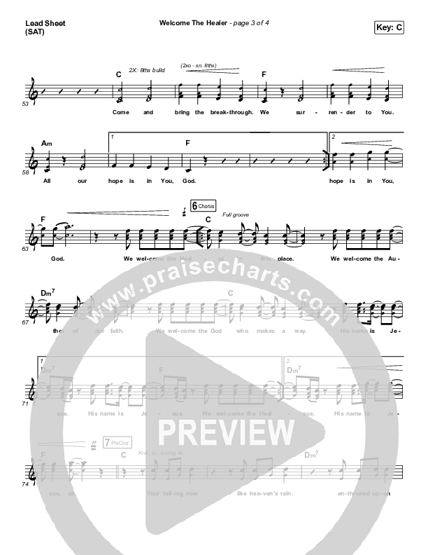 Welcome The Healer Lead Sheet (SAT) (Passion / Sean Curran)