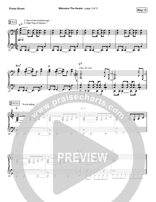 Welcome The Healer Piano Sheet (Passion / Sean Curran)