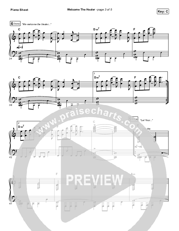 Welcome The Healer Piano Sheet (Passion / Sean Curran)
