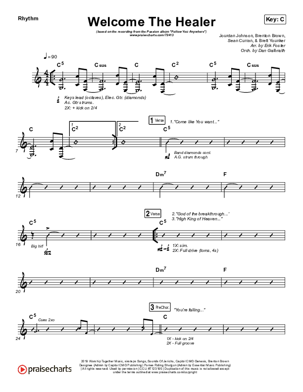 Welcome The Healer Rhythm Chart (Passion / Sean Curran)