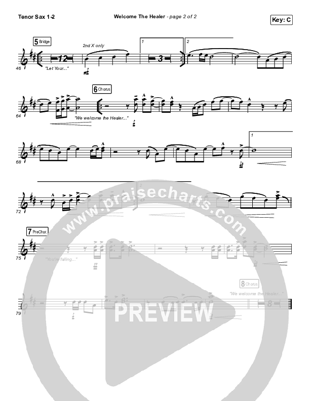 Welcome The Healer Tenor Sax 1/2 (Passion / Sean Curran)