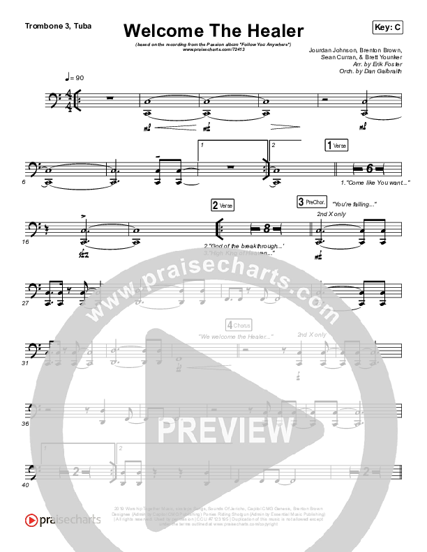 Welcome The Healer Trombone 3/Tuba (Passion / Sean Curran)