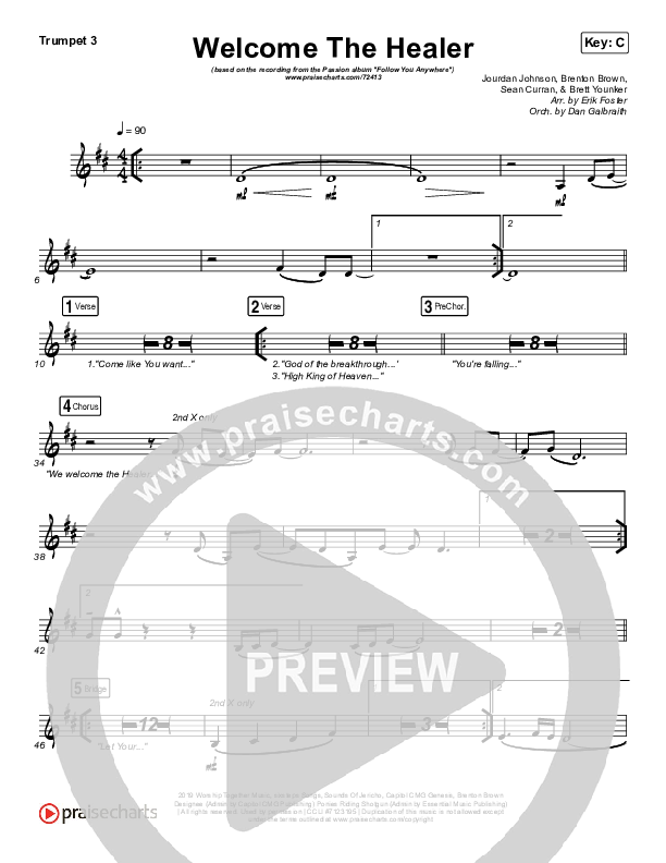 Welcome The Healer Trumpet 3 (Passion / Sean Curran)