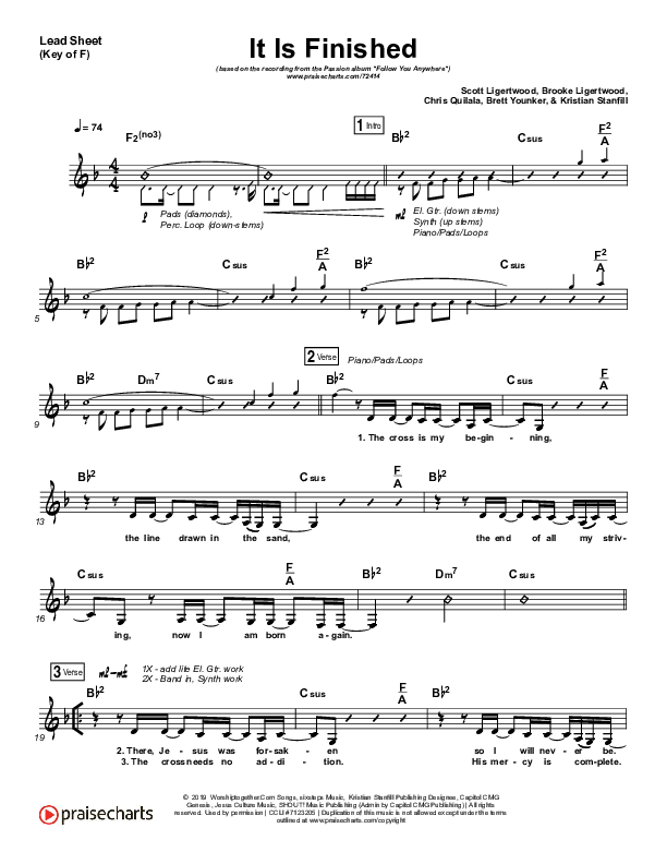 It Is Finished Lead Sheet (Melody) (Passion / Melodie Malone)