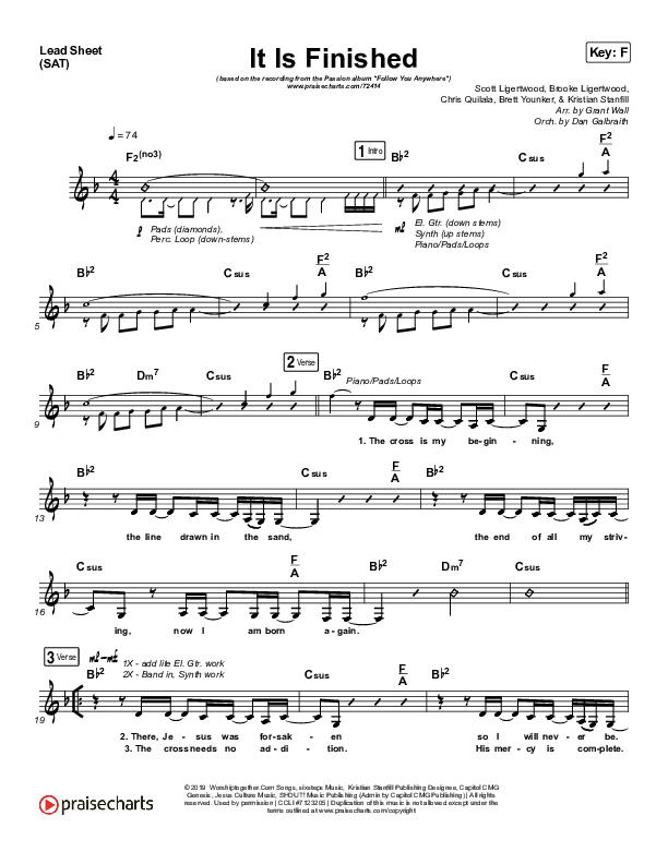 It Is Finished Lead Sheet (SAT) (Passion / Melodie Malone)