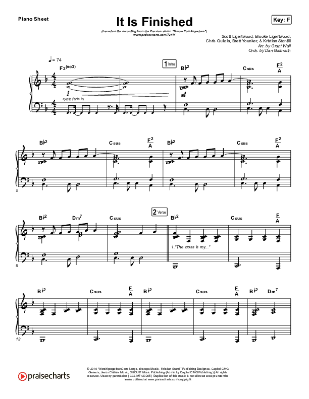 It Is Finished Piano Sheet (Passion / Melodie Malone)