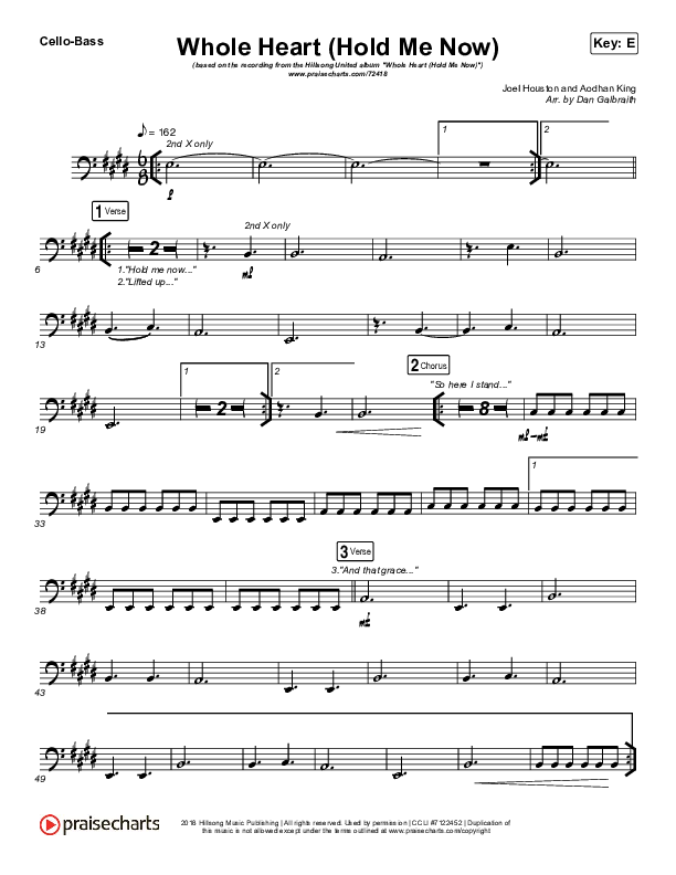Whole Heart (Hold Me Now) Cello/Bass (Hillsong UNITED)