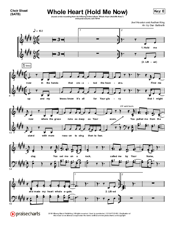 Whole Heart (Hold Me Now) Choir Sheet (SATB) (Hillsong UNITED)