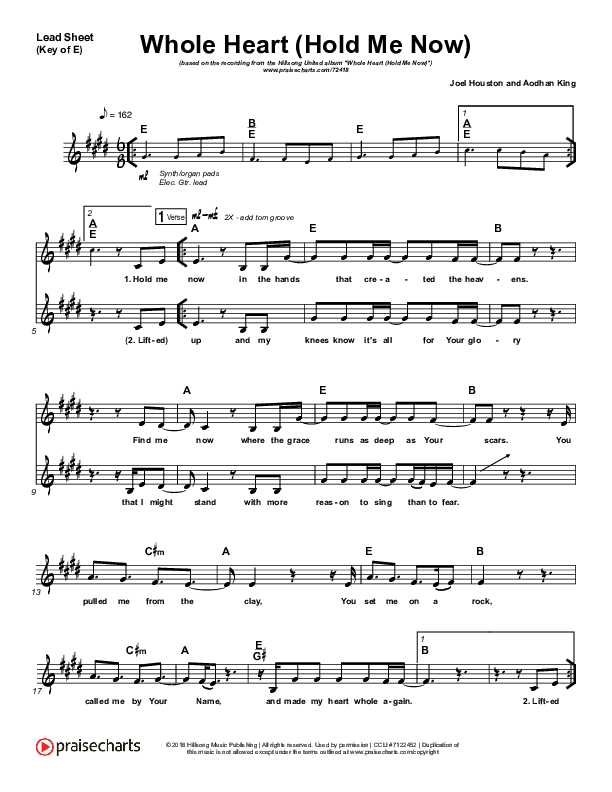 Whole Heart (Hold Me Now) Lead Sheet (Melody) (Hillsong UNITED)
