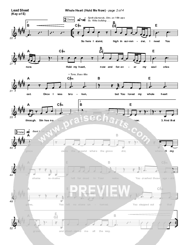 Whole Heart (Hold Me Now) Lead Sheet (Melody) (Hillsong UNITED)