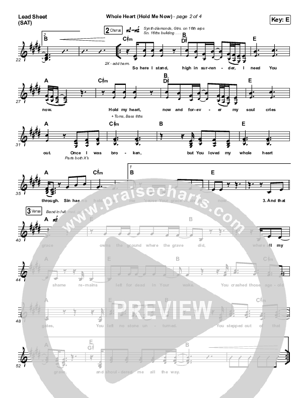 Whole Heart (Hold Me Now) Lead Sheet (SAT) (Hillsong UNITED)