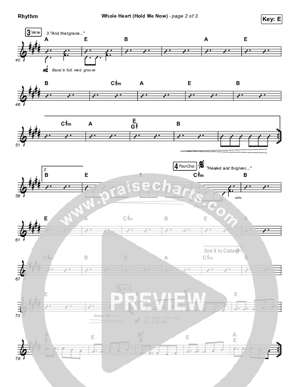 Whole Heart (Hold Me Now) Rhythm Chart (Hillsong UNITED)