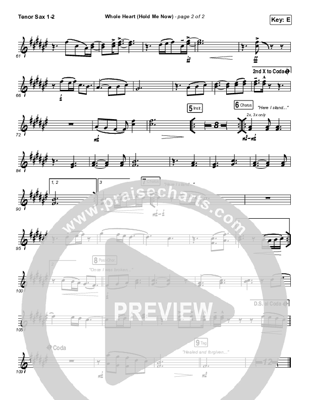 Whole Heart (Hold Me Now) Tenor Sax 1/2 (Hillsong UNITED)