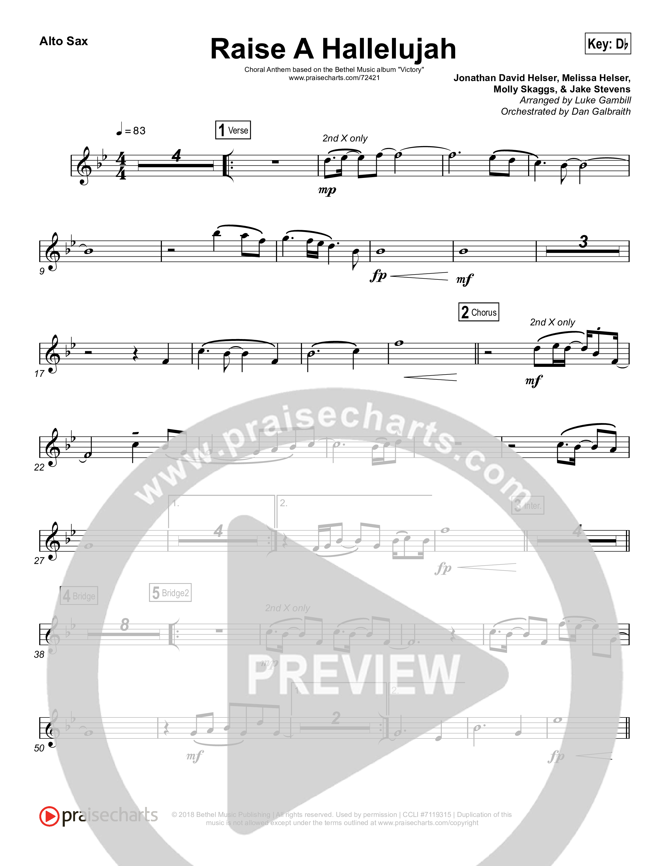 Raise A Hallelujah (Choral Anthem SATB) Alto Sax (Bethel Music / Arr. Luke Gambill)