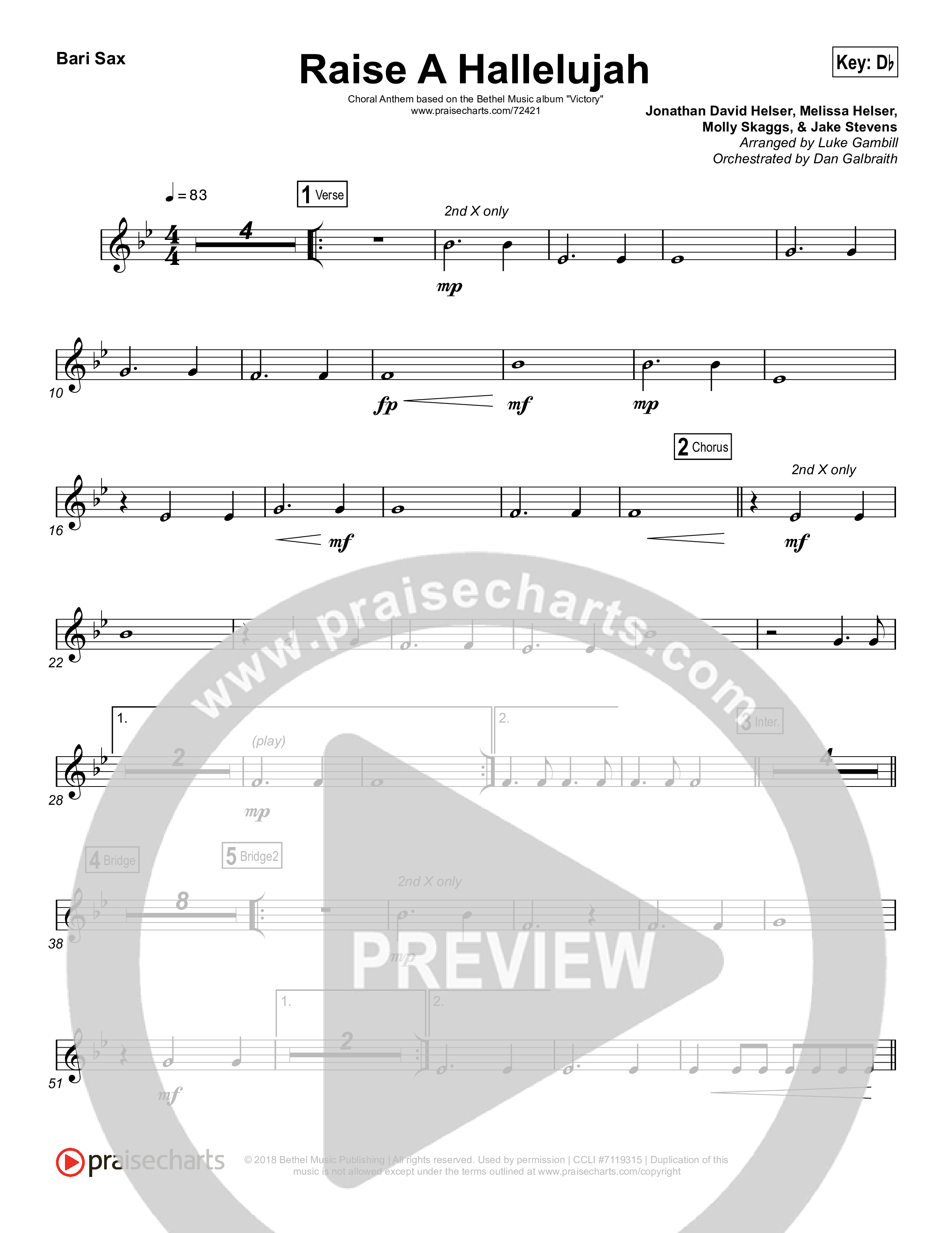 Raise A Hallelujah (Choral Anthem SATB) Bari Sax (Bethel Music / Arr. Luke Gambill)