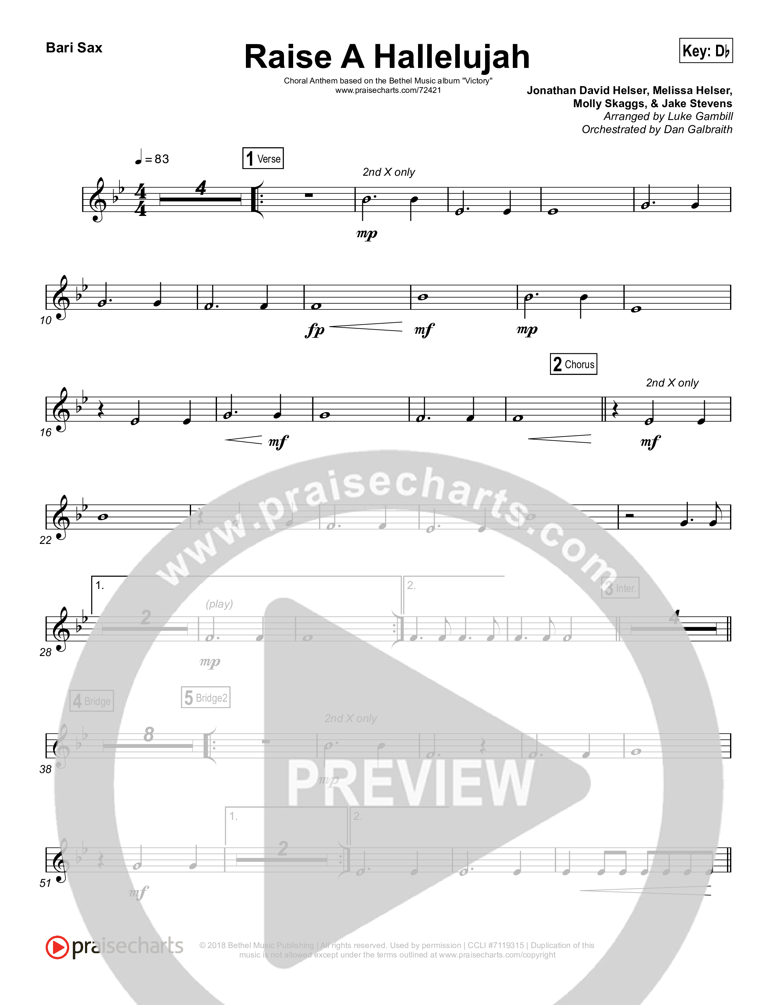 Raise A Hallelujah (Choral Anthem SATB) Bari Sax (Bethel Music / Arr. Luke Gambill)