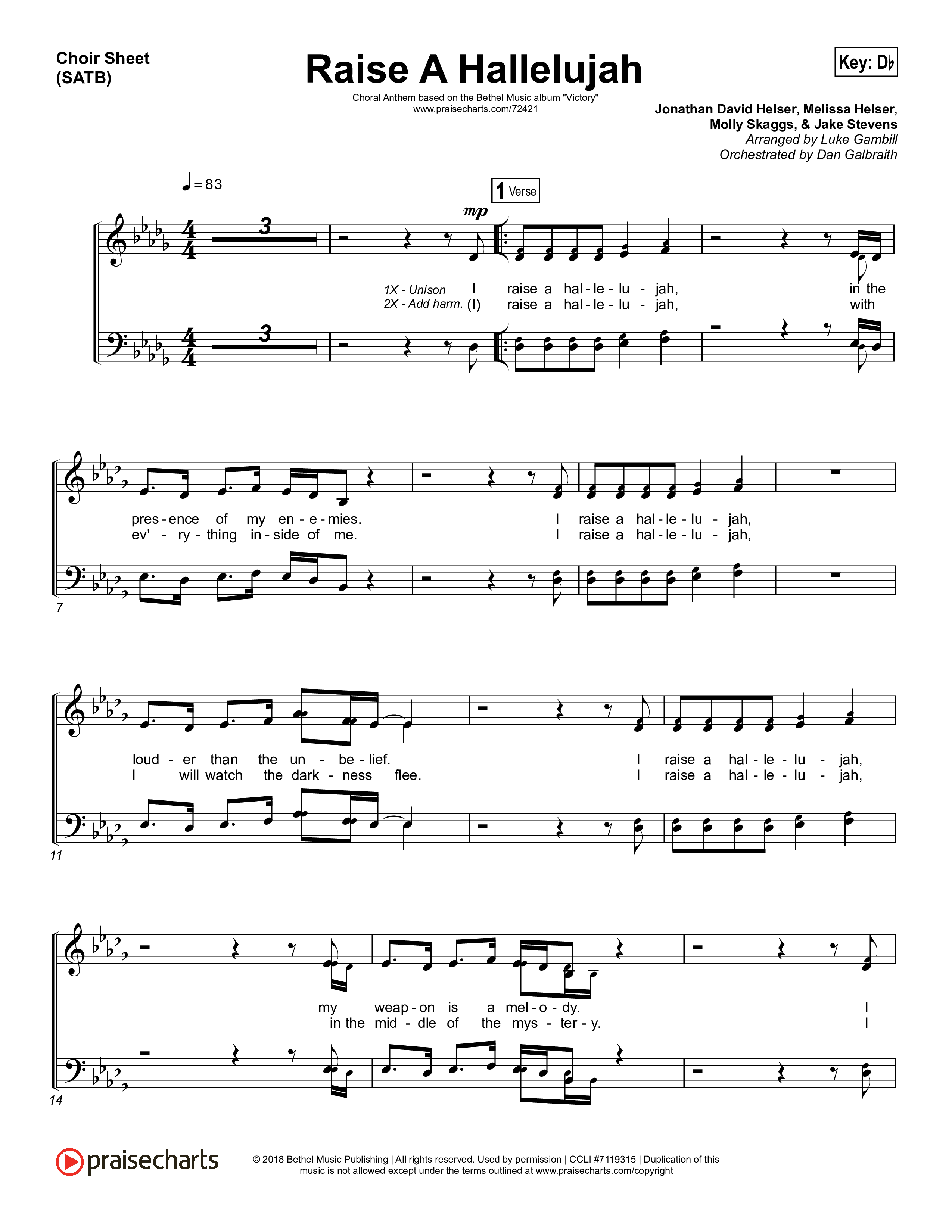 Raise A Hallelujah (Choral Anthem SATB) Choir Vocals (SATB) (Bethel Music / Arr. Luke Gambill)
