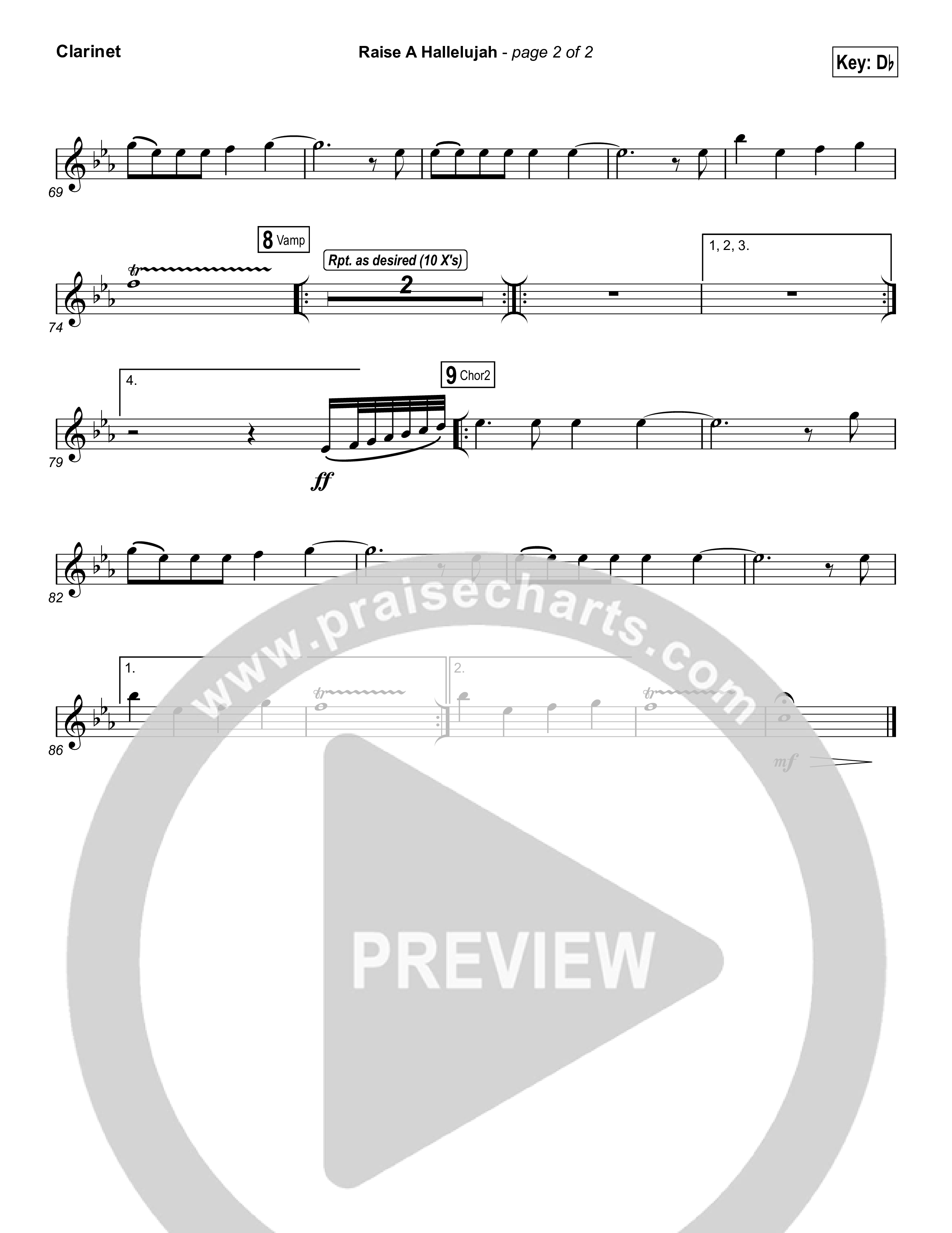 Raise A Hallelujah (Choral Anthem SATB) Clarinet 1,2 (Bethel Music / Arr. Luke Gambill)