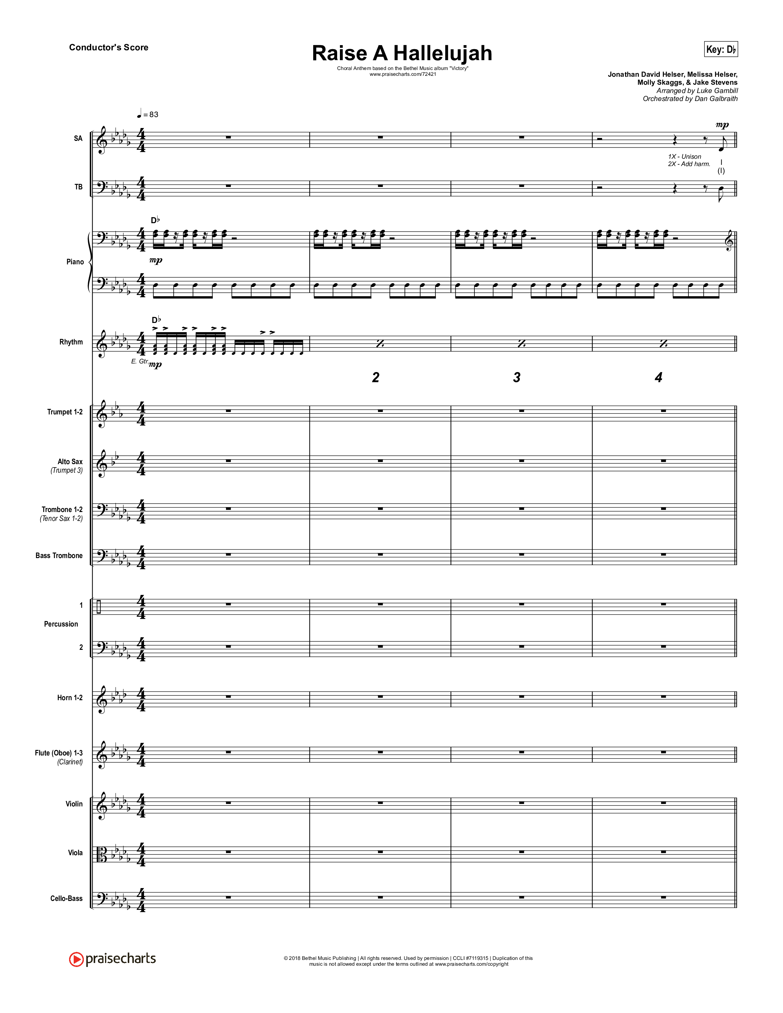 Raise A Hallelujah (Choral Anthem SATB) Orchestration (Bethel Music / Arr. Luke Gambill)