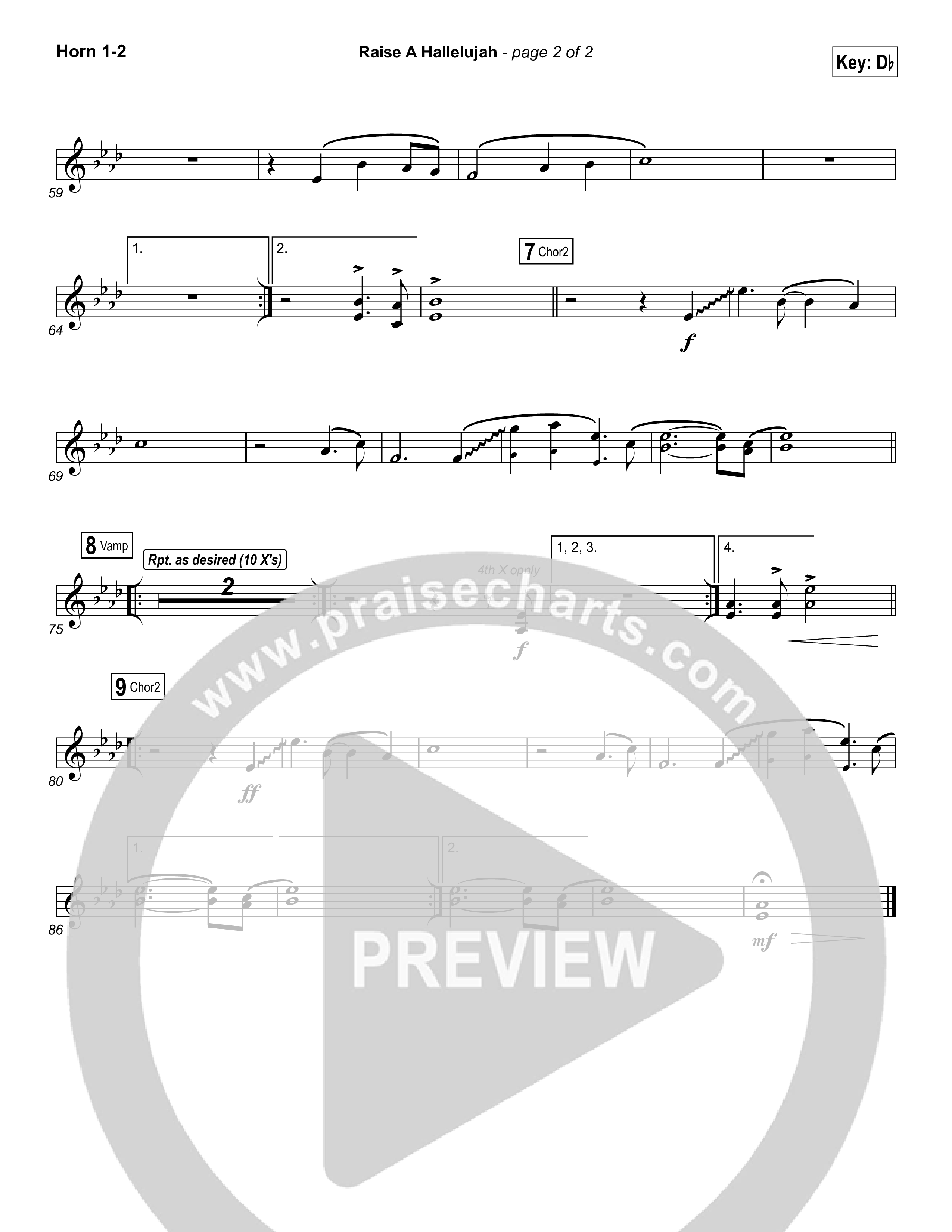 Raise A Hallelujah (Choral Anthem SATB) French Horn 1,2 (Bethel Music / Arr. Luke Gambill)