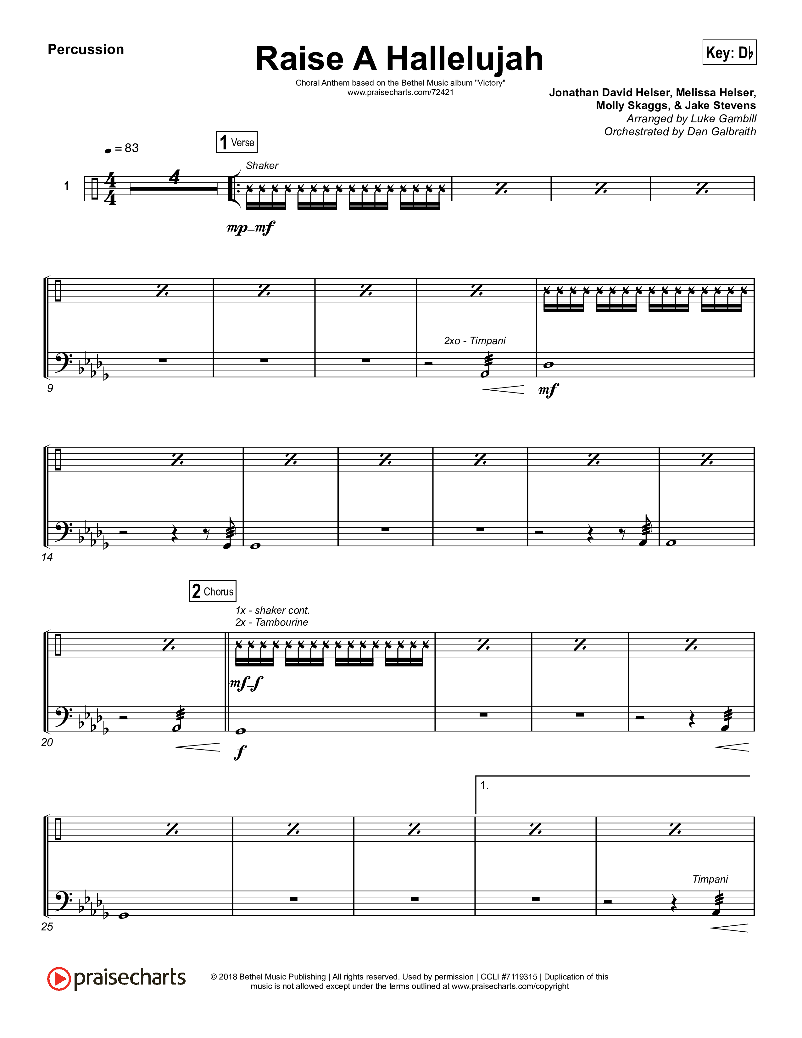 Raise A Hallelujah (Choral Anthem SATB) Percussion (Bethel Music / Arr. Luke Gambill)