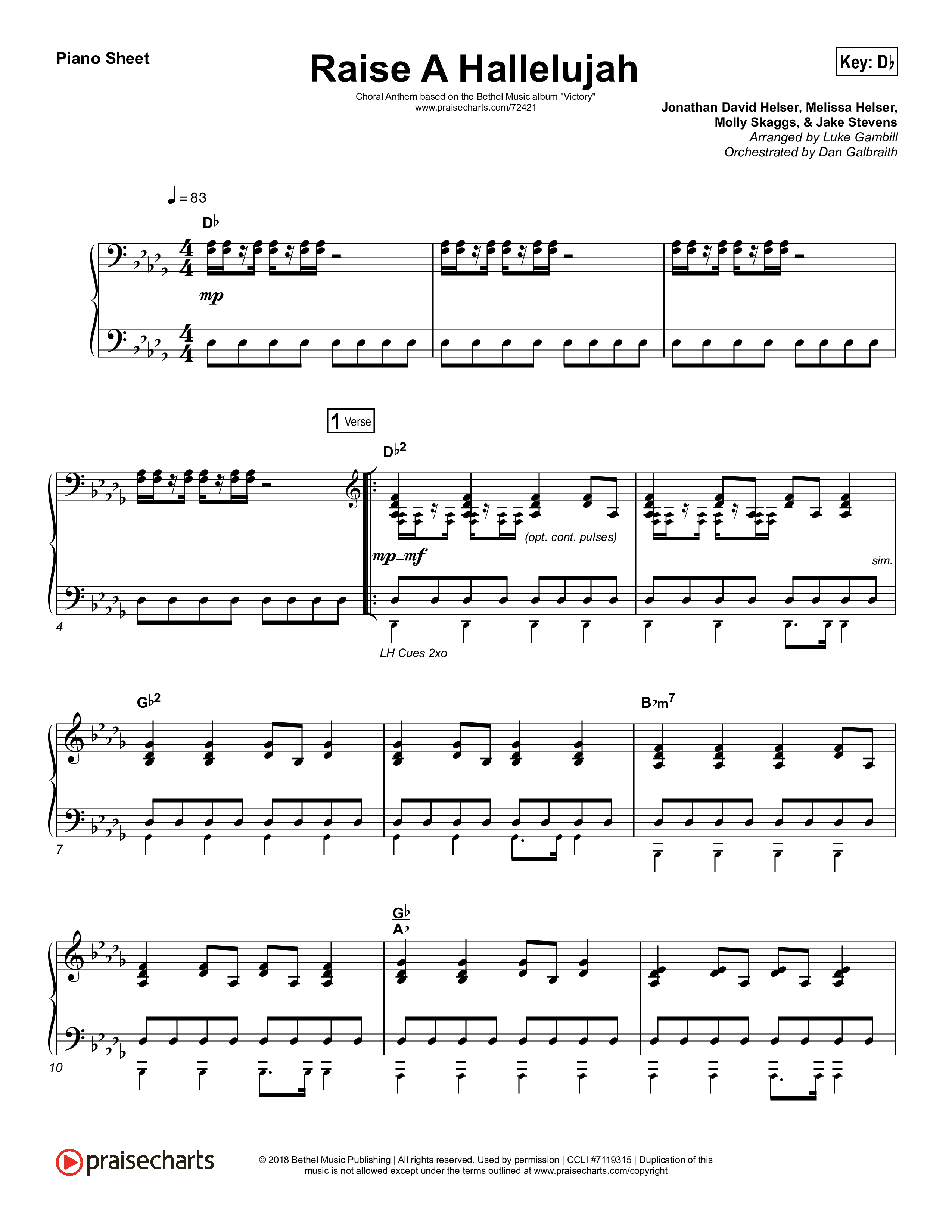 Raise A Hallelujah (Choral Anthem SATB) Piano Sheet (Bethel Music / Arr. Luke Gambill)