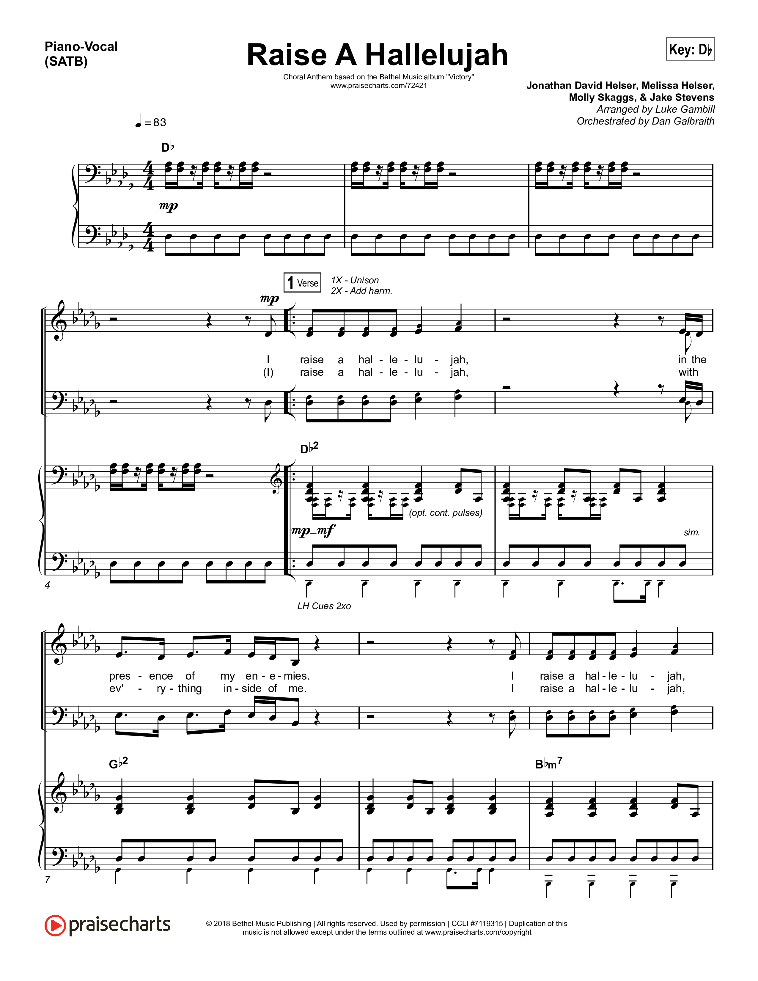Raise A Hallelujah (Choral Anthem SATB) Piano/Vocal (SATB) (Bethel Music / Arr. Luke Gambill)