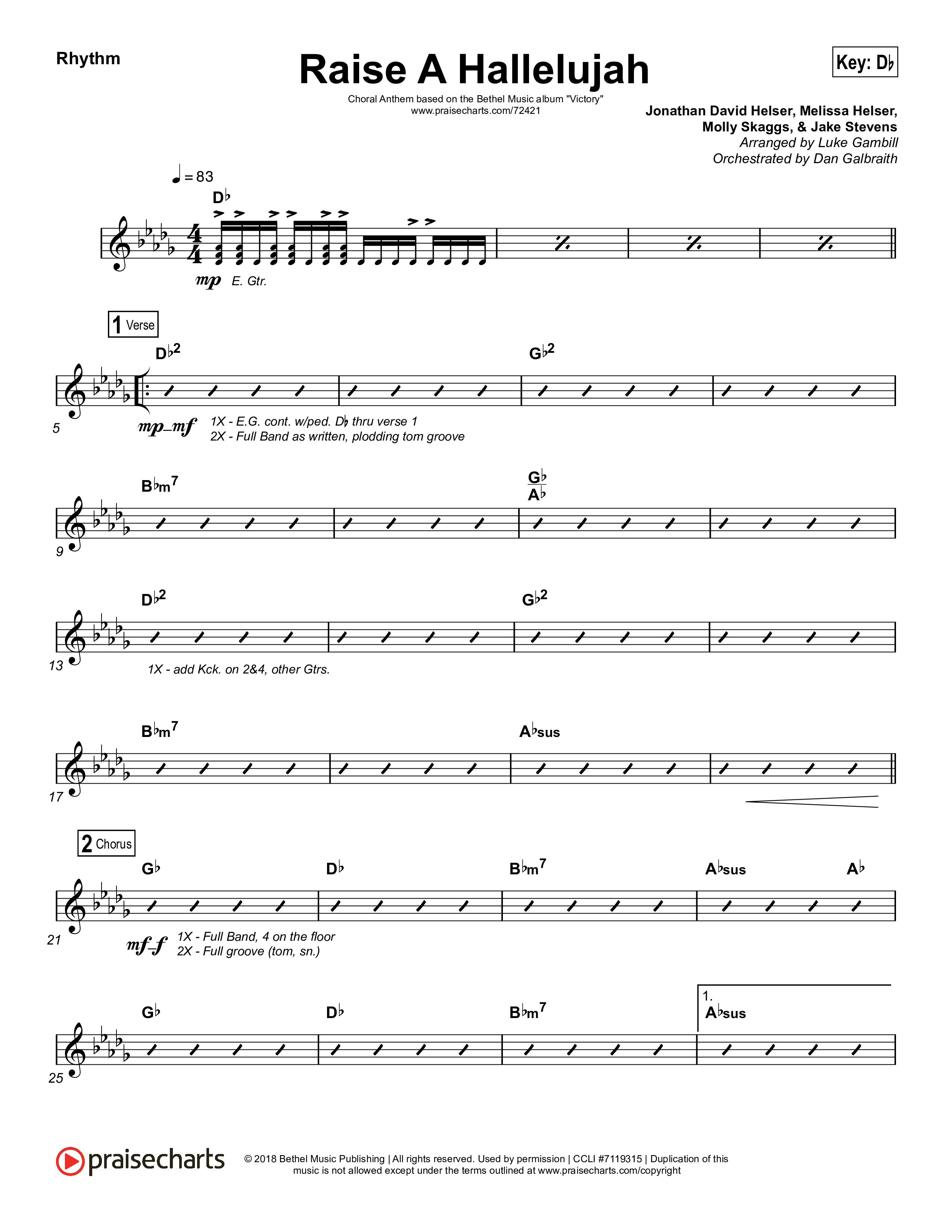 Raise A Hallelujah (Choral Anthem SATB) Rhythm Chart (Bethel Music / Arr. Luke Gambill)