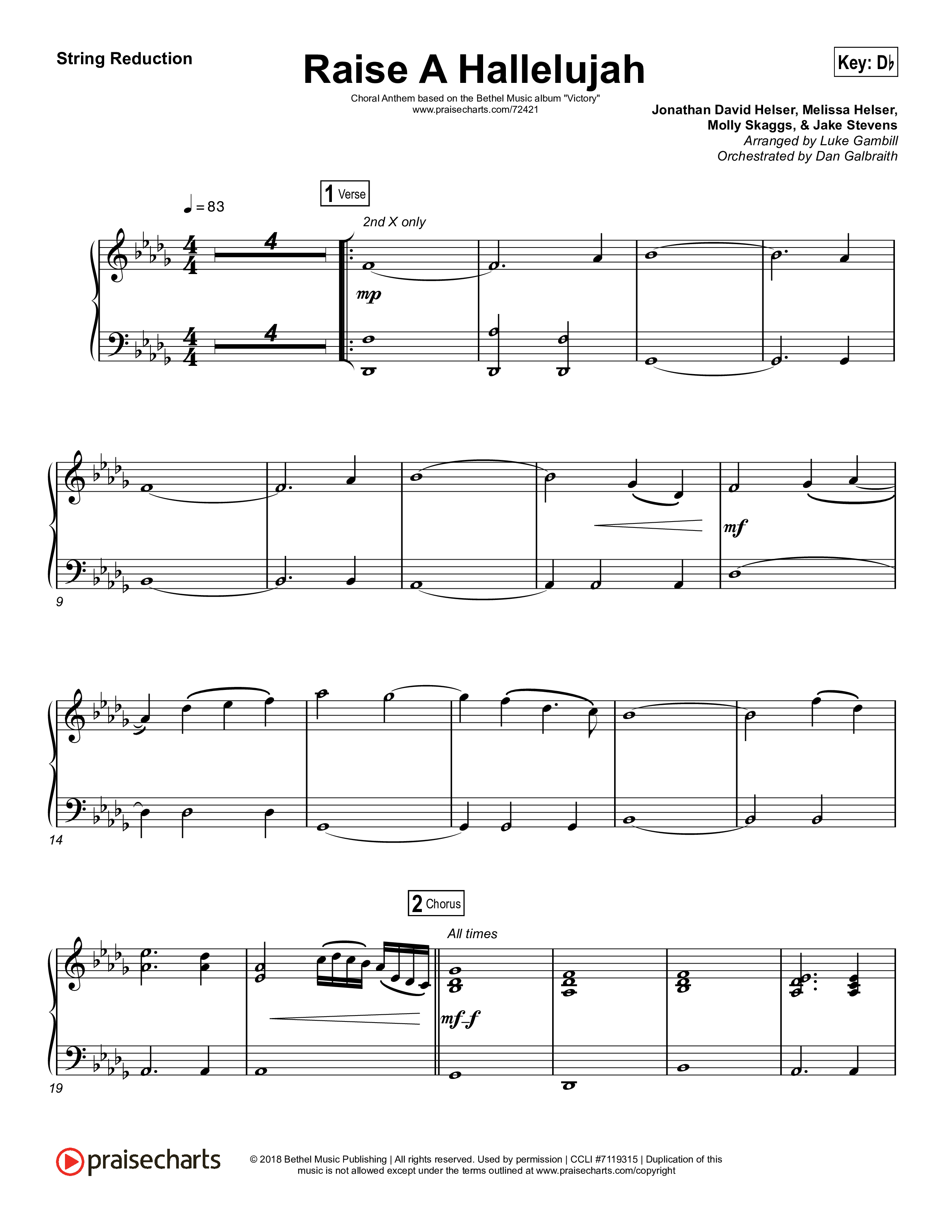 Raise A Hallelujah (Choral Anthem SATB) String Pack (Bethel Music / Arr. Luke Gambill)