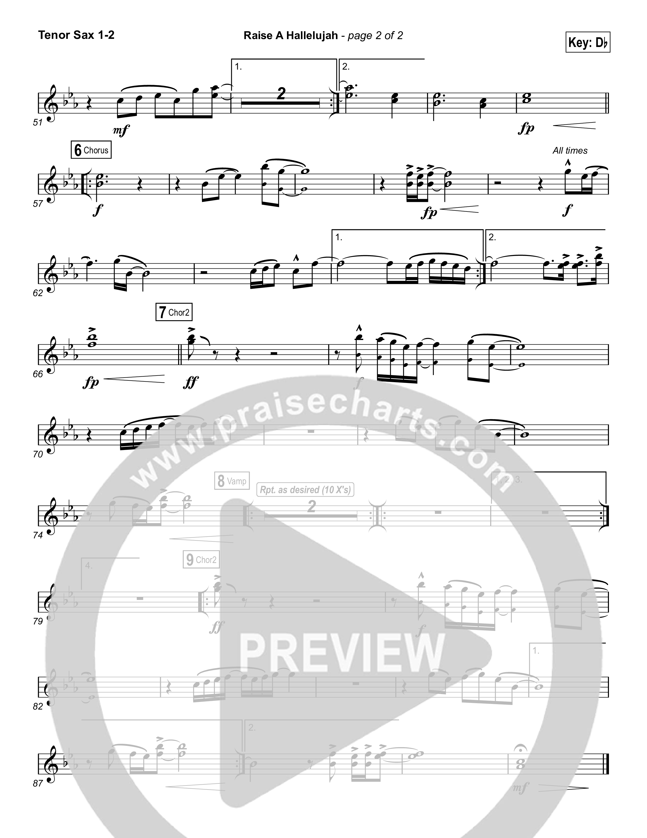 Raise A Hallelujah (Choral Anthem SATB) Tenor Sax 1,2 (Bethel Music / Arr. Luke Gambill)