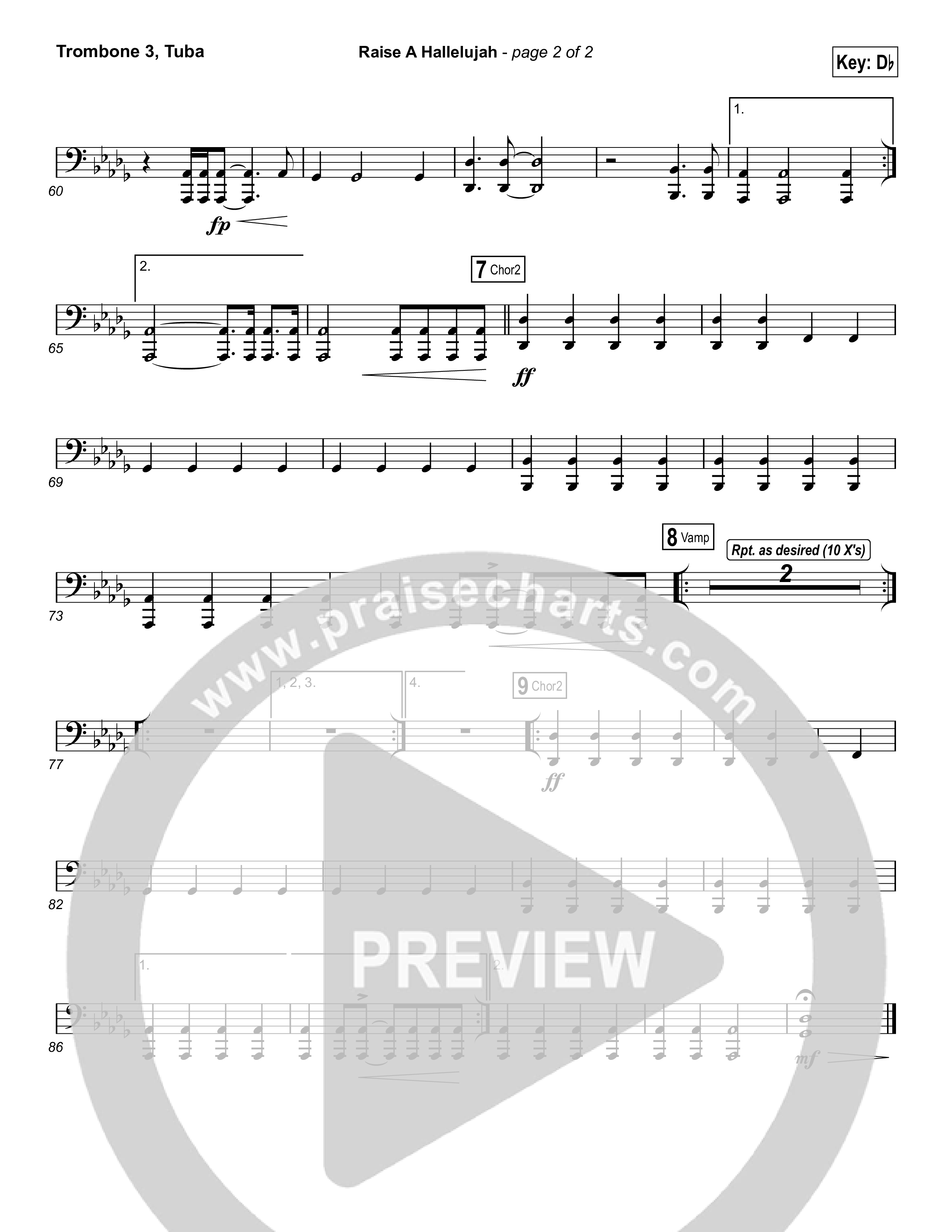 Raise A Hallelujah (Choral Anthem SATB) Trombone 3/Tuba (Bethel Music / Arr. Luke Gambill)