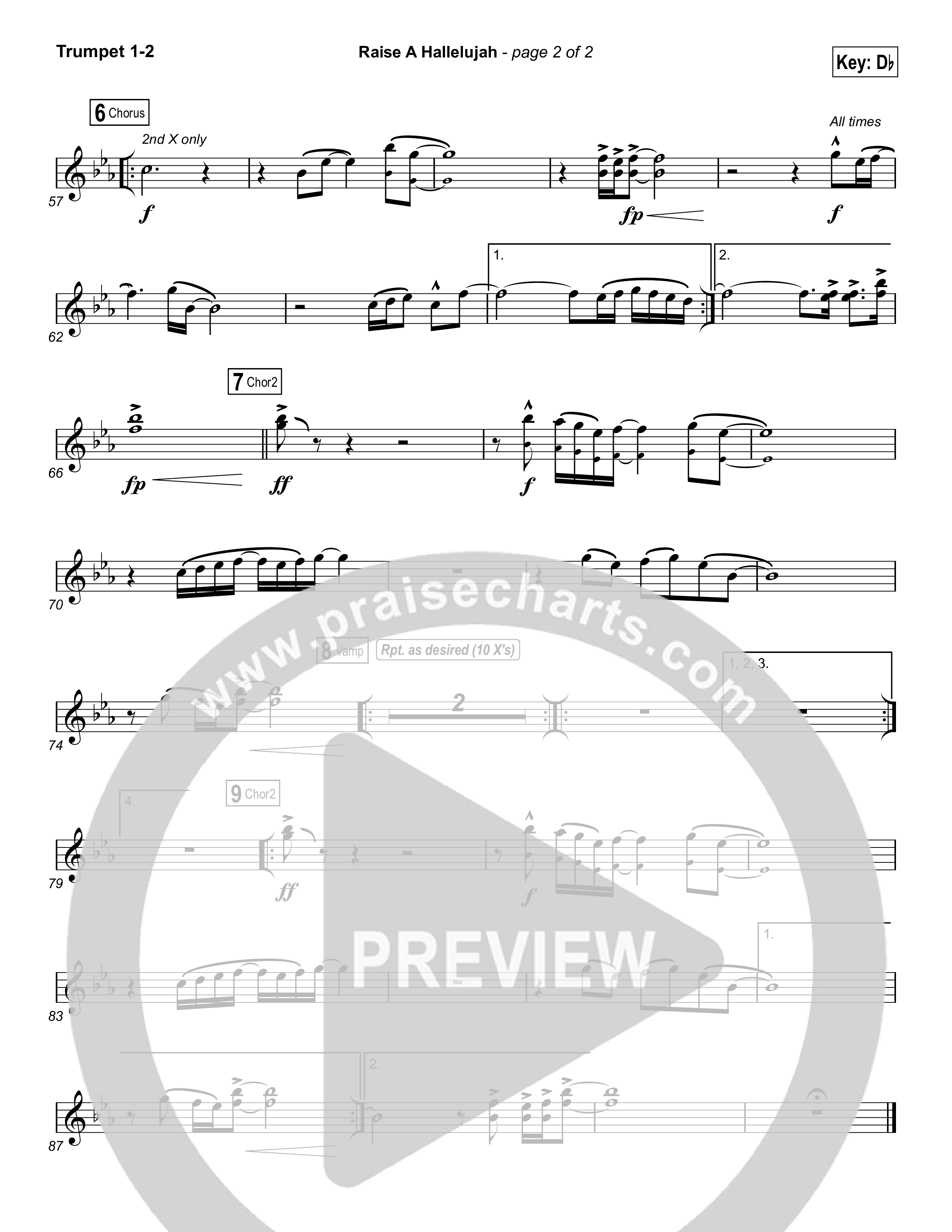 Raise A Hallelujah (Choral Anthem SATB) Trumpet 1,2 (Bethel Music / Arr. Luke Gambill)