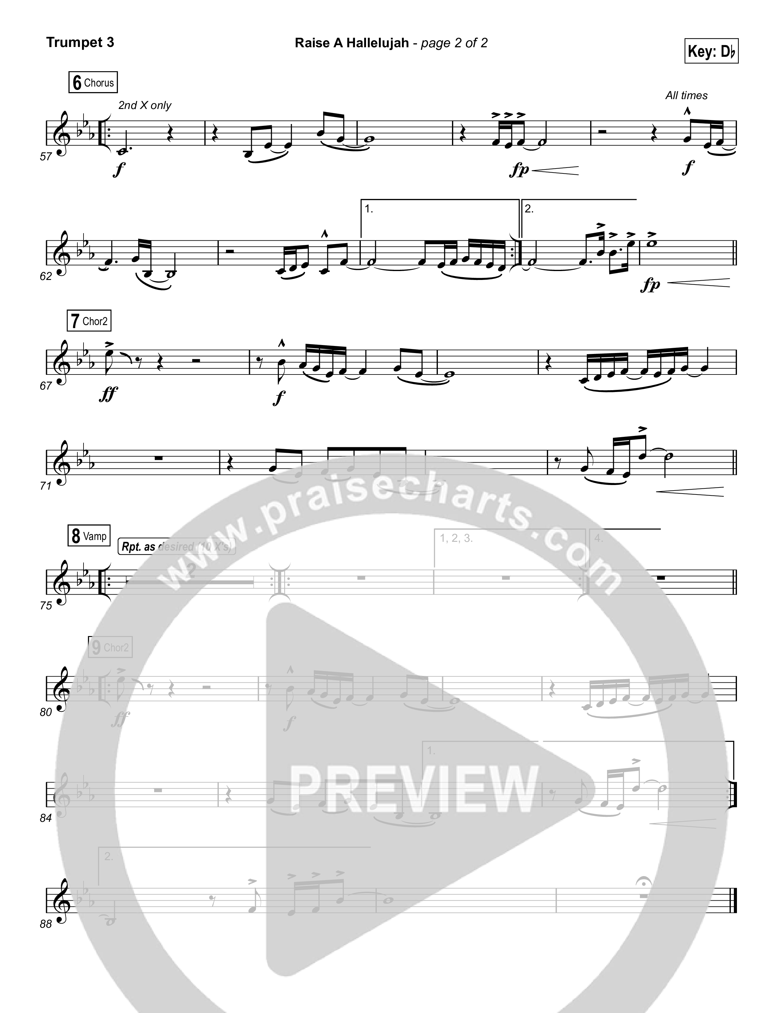 Raise A Hallelujah (Choral Anthem SATB) Trumpet 3 (Bethel Music / Arr. Luke Gambill)