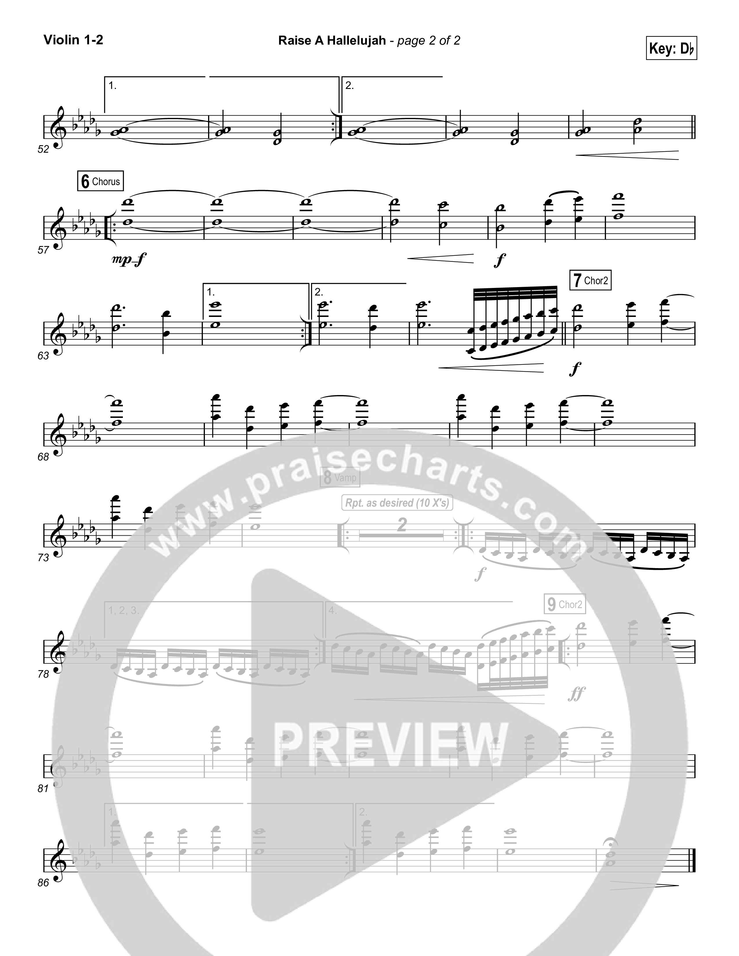 Raise A Hallelujah (Choral Anthem SATB) Violin 1,2 (Bethel Music / Arr. Luke Gambill)