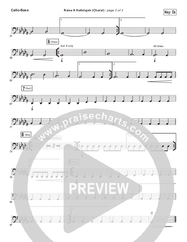 Raise A Hallelujah (Choral Anthem SATB) Cello/Bass (Bethel Music / Arr. Luke Gambill)
