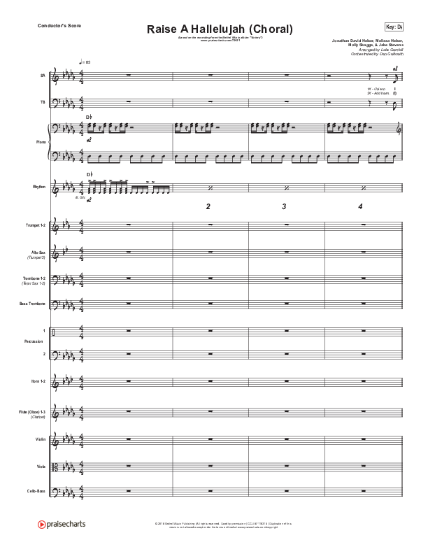 Raise A Hallelujah (Choral Anthem SATB) Orchestration (Bethel Music / Arr. Luke Gambill)