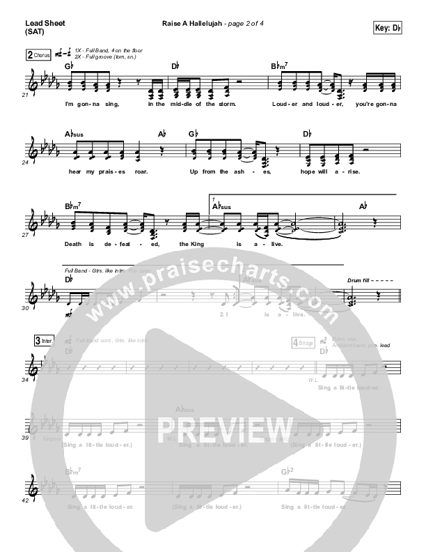 Raise A Hallelujah (Choral Anthem SATB) Lead Sheet (SAT) (Bethel Music / Arr. Luke Gambill)