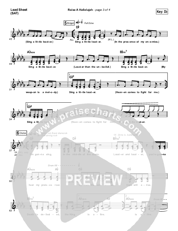 Raise A Hallelujah (Choral Anthem SATB) Lead Sheet (SAT) (Bethel Music / Arr. Luke Gambill)