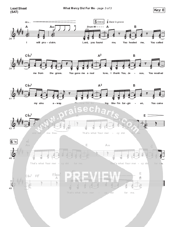 What Mercy Did For Me Lead Sheet (SAT) (Charity Gayle / Joshua Sherman)